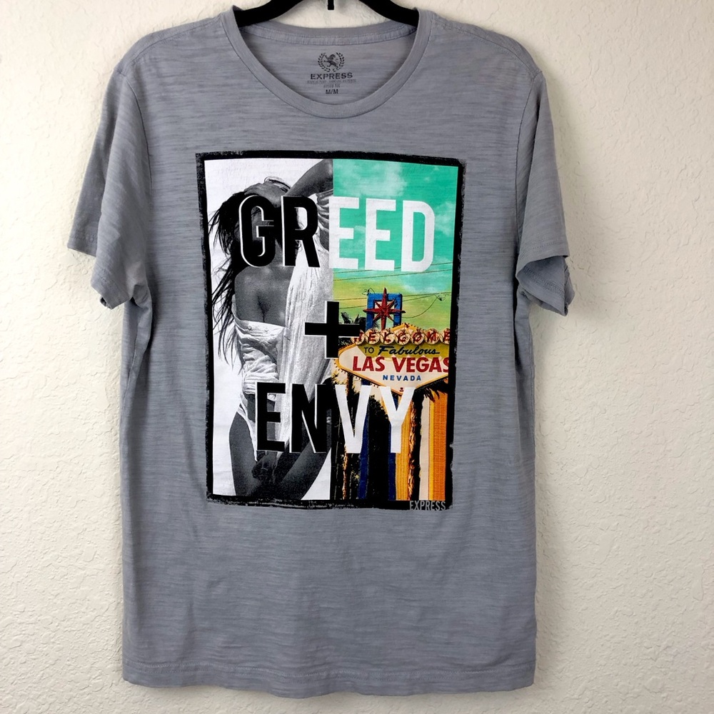Men's Express Fitted Gray Graphic Print T Shirt